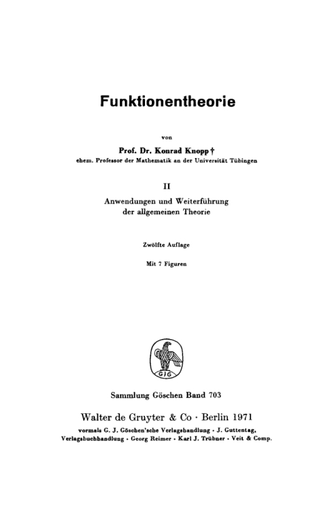 Cover image for book Anwendungen und Weiterführung der allgemeinen Theorie