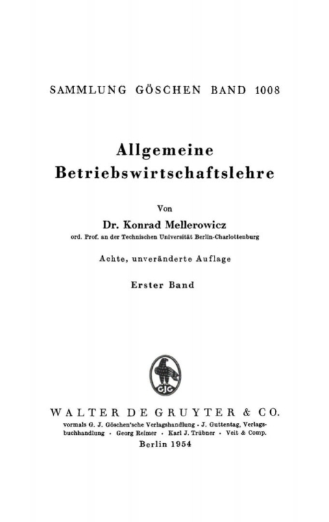 Cover image for book Konrad Mellerowicz: Allgemeine Betriebswirtschaftslehre. Band 1