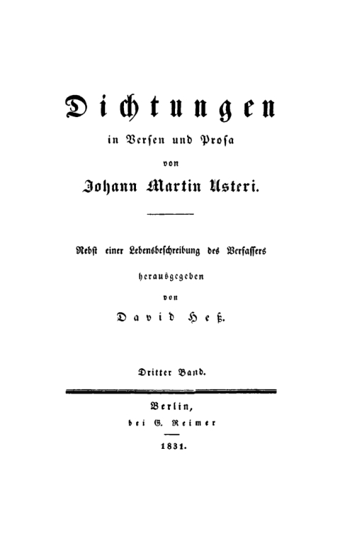 Cover image for book Johann Martin Usteri: Dichtungen in Versen und Prosa. Band 3