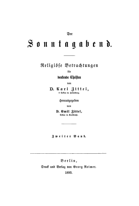 Cover image for book Karl Zittel: Der Sonntagabend: Religiöse Betrachtungen für denkende Christen. Band 2