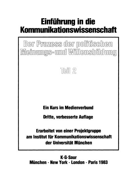 Cover image for book Einführung in die Kommunikationswissenschaft. Teil 2