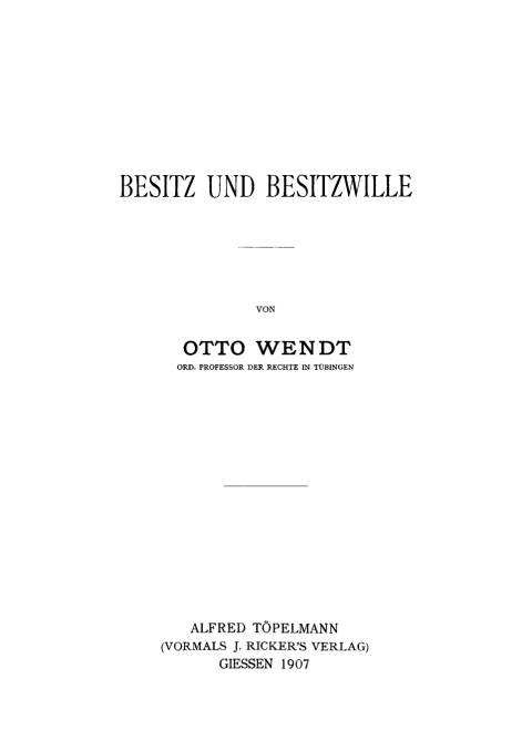 Cover image for book Besitz und Besitzwille