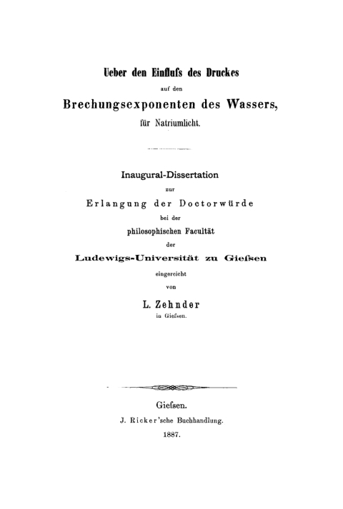Cover image for book Ueber den Einfluss des Druckes auf den Brechungsexponenten des Wassers, für Natriumlicht
