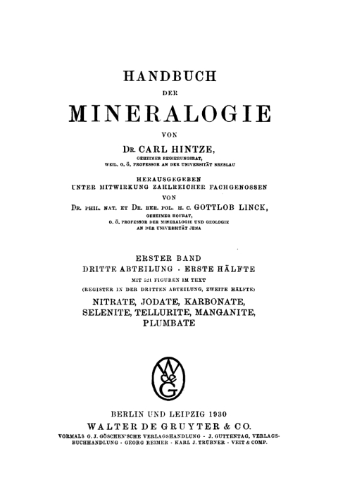Cover image for book Nitrate, Jodate, Karbonate, Selenite, Tellurite, Manganite, Plumbate