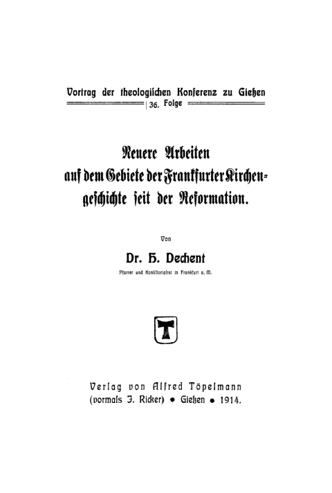 Cover image for book Neuere Arbeiten auf dem Gebiete der Frankfurter Kirchengeschichte seit der Reformation