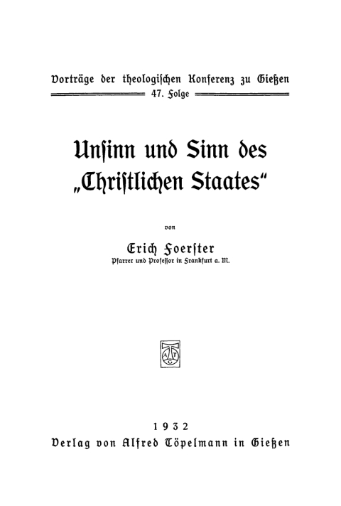 Cover image for book Unsinn und Sinn des “Christlichen Staates”