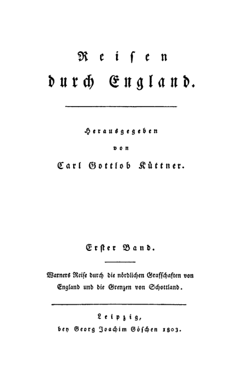 Cover image for book Richard Warners Reise durch die nördlichen Grafschaften von England und die Grenzen von Schottland