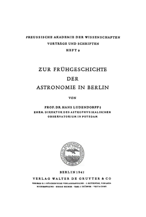 Cover image for book Zur Frühgeschichte der Astronomie in Berlin
