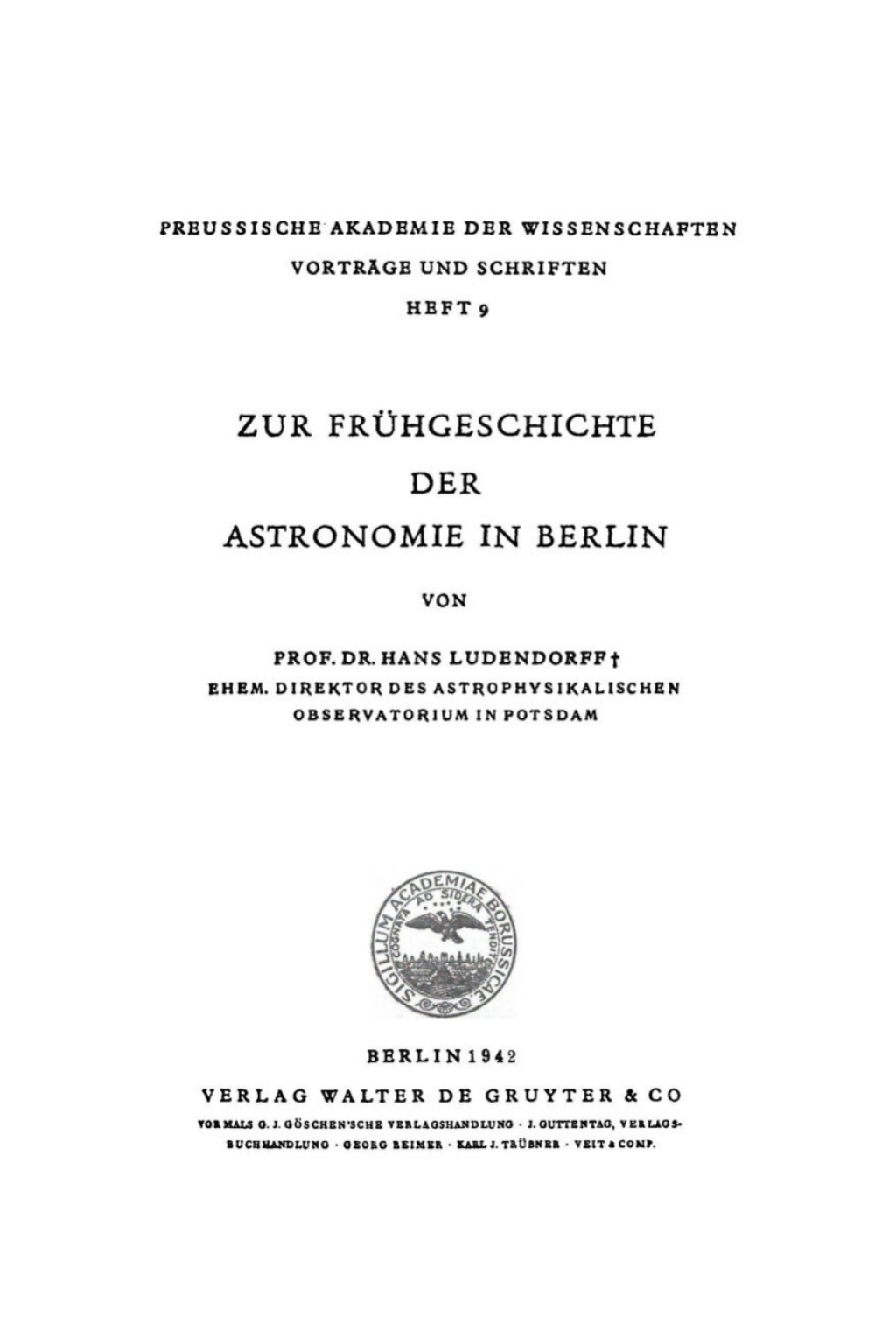 Page Fidelity Zur Frühgeschichte der Astronomie in Berlin; $179.81
