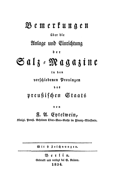 Cover image for book Bemerkungen über die Anlage und Einrichtung der Salzmagazine in den verschiedenen Provinzen des preussischen Staats