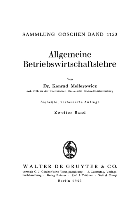 Cover image for book Konrad Mellerowicz: Allgemeine Betriebswirtschaftslehre. Band 2