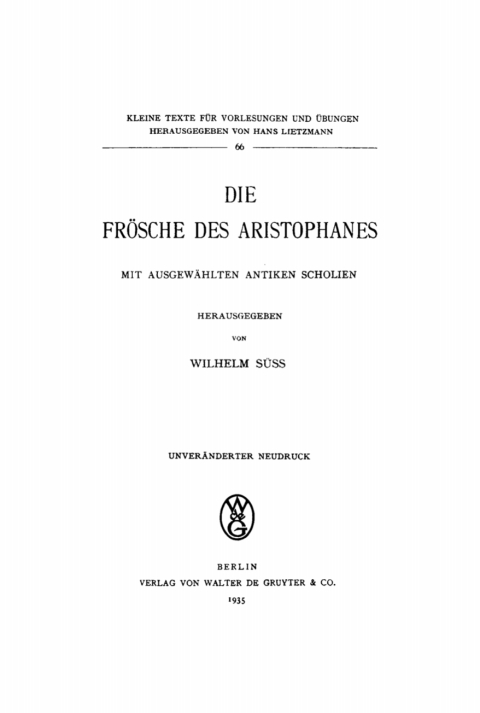Cover image for book Die Frösche des Aristophanes