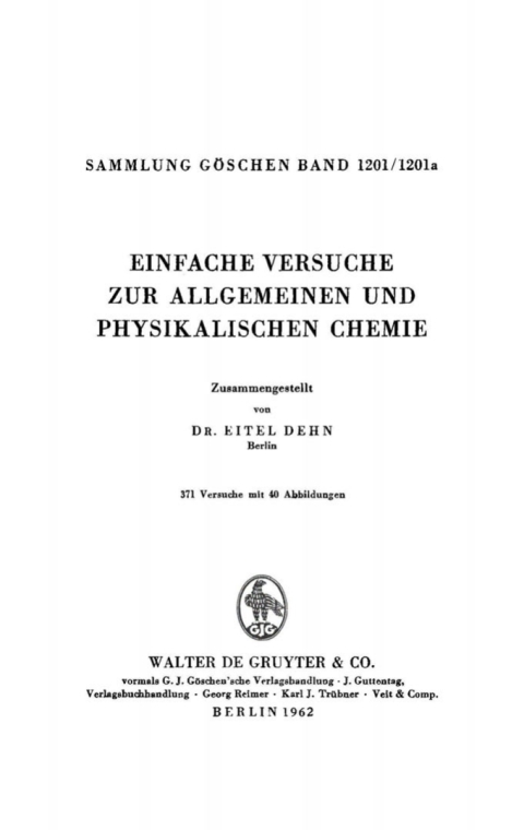 Cover image for book Einfache Versuche zur allgemeinen und physikalischen Chemie