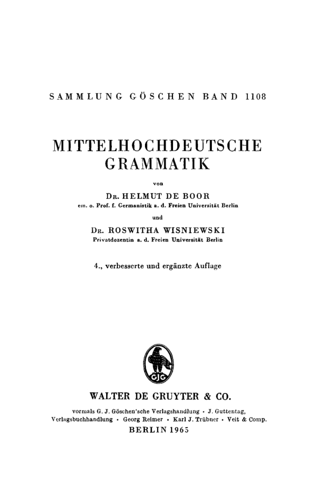 Page Fidelity Mittelhochdeutsche Grammatik; $148.73