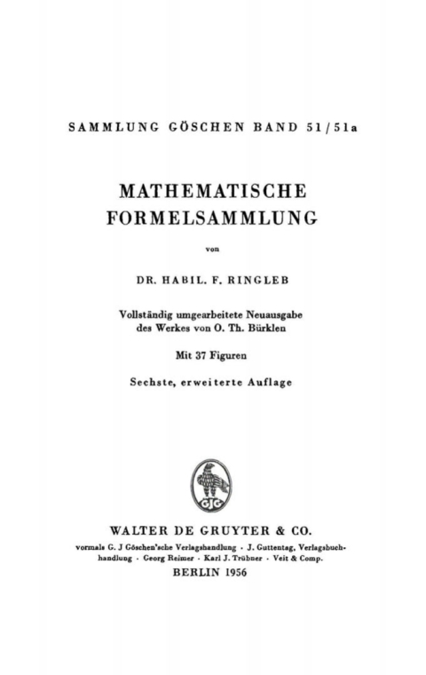 Cover image for book Mathematische Formelsammlung
