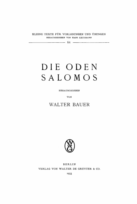 Cover image for book Die Oden Salomos