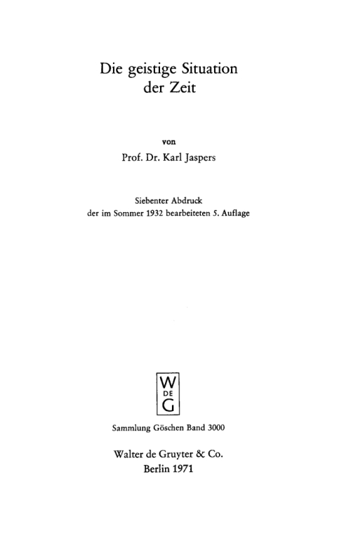 Cover image for book Die geistige Situation der Zeit