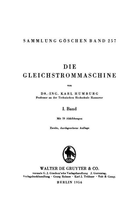 Cover image for book Karl Humburg: Gleichstrommaschine. Band 1