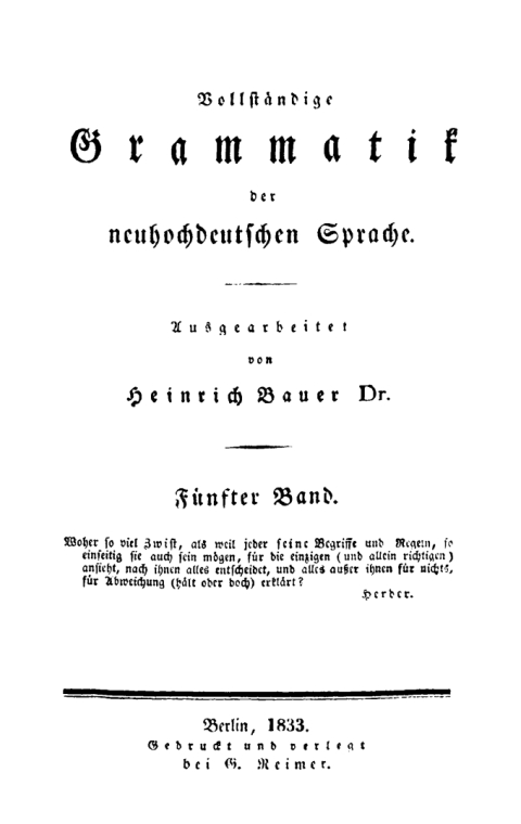 Cover image for book Heinrich Bauer: Vollständige Grammatik der neuhochdeutschen Sprache. Band 5