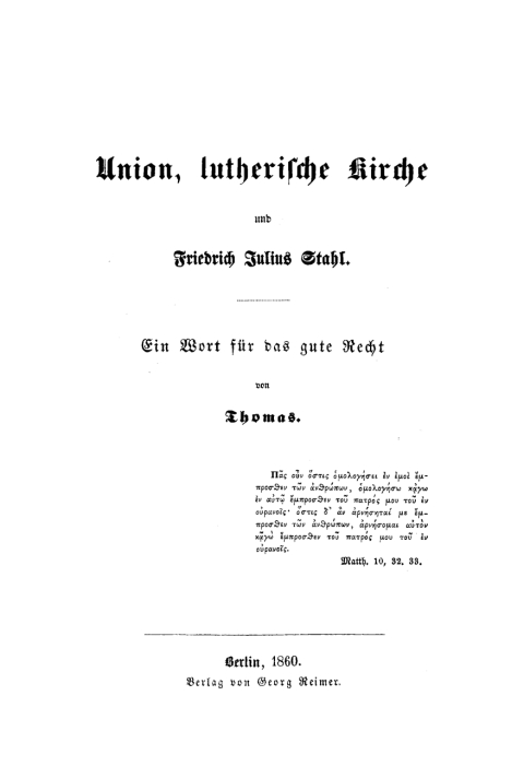 Cover image for book Union, lutherische Kirche und Friedrich Julius Stahl