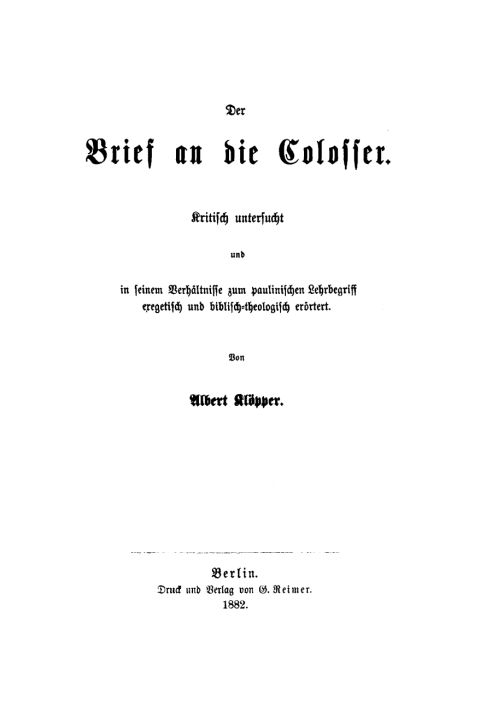 Cover image for book Der Brief an die Colosser