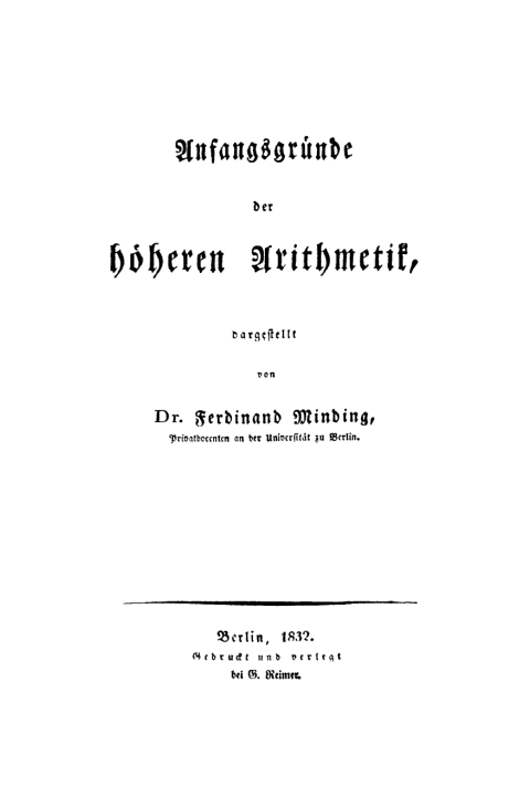 Cover image for book Anfangsgründe der höheren Arithmetik
