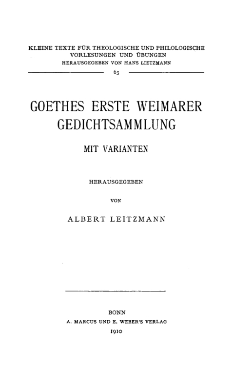 Cover image for book Goethes erste Weimarer Gedichtsammlung
