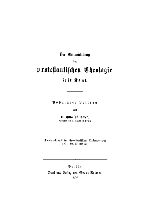 Cover image for book Die Entwicklung der protestantischen Theologie seit Kant