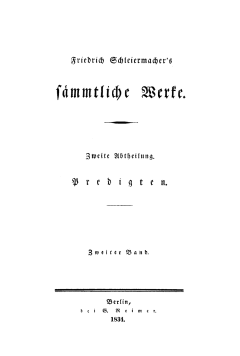 Cover image for book Friedrich Schleiermacher: Sämmtliche Werke. Abteilung 2: Predigten. Band 2