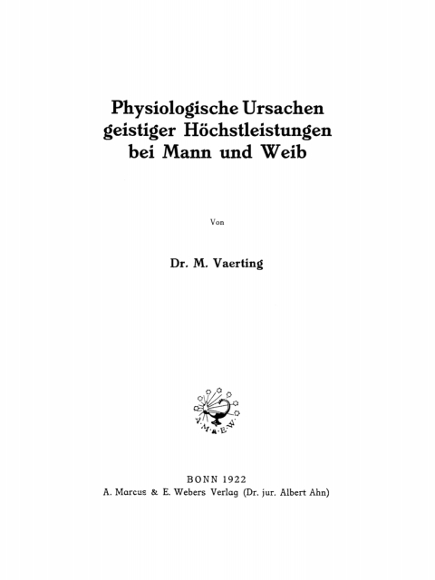 Cover image for book Physiologische Ursachen geistiger Höchstleistungen bei Mann und Weib