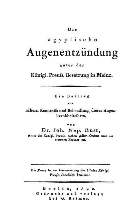 Cover image for book Die ägyptische Augenentzündung unter der königlichen preußischen Besatzung in Mainz