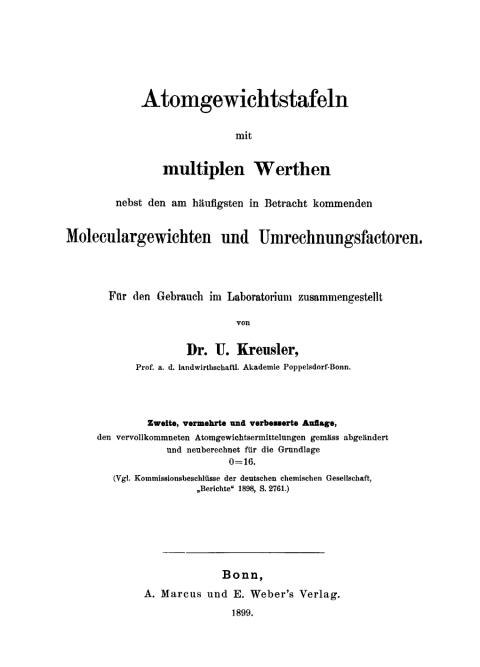 Cover image for book Atomgewichtstafeln mit multiplen Werthen