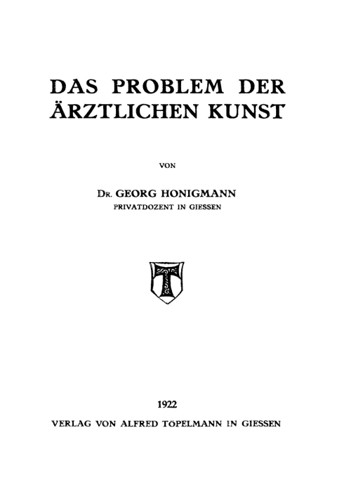 Cover image for book Das Problem der ärztlichen Kunst