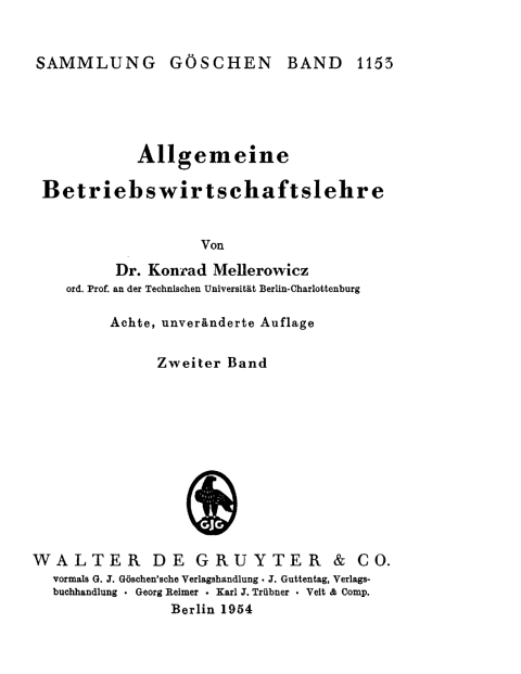 Cover image for book Konrad Mellerowicz: Allgemeine Betriebswirtschaftslehre. Band 2