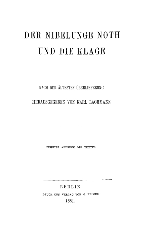 Cover image for book Der Nibelunge Noth und die Klage