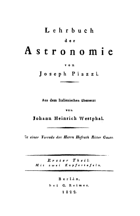 Cover image for book Joseph Piazzi: Lehrbuch der Astronomie. Teil 1