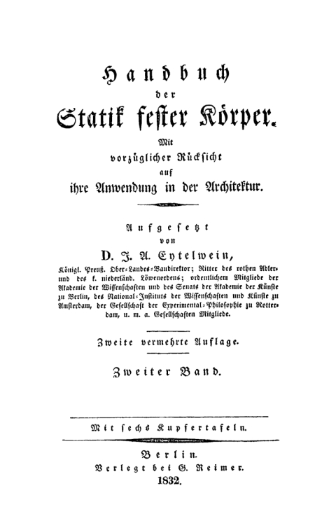 Cover image for book J. A. Eytelwein: Handbuch der Statik fester Körper. Band 2