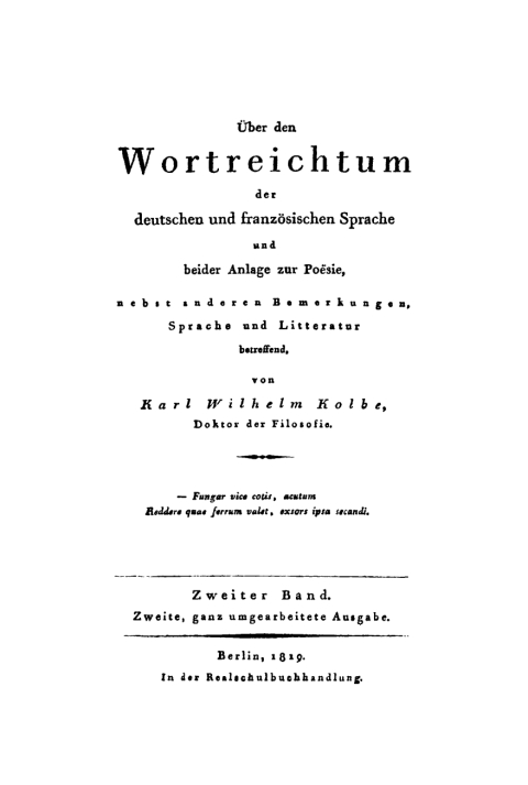 Cover image for book Karl Wilhelm Kolbe: Über den Wortreichtum der deutschen und französischen Sprache, und beider Anlage zur Poësie. Band 2