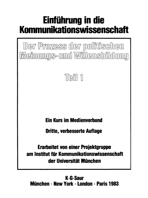Cover image for book Einführung in die Kommunikationswissenschaft. Teil 1