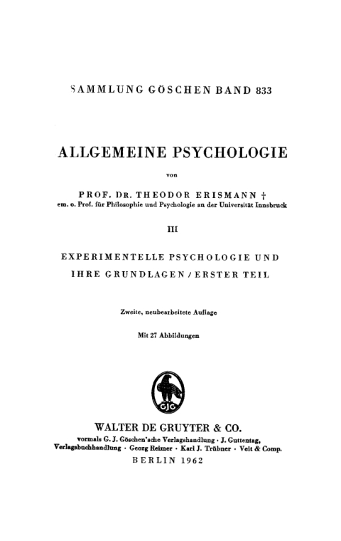 Cover image for book Experimentelle Psychologie und ihre Grundlagen, Teil 1