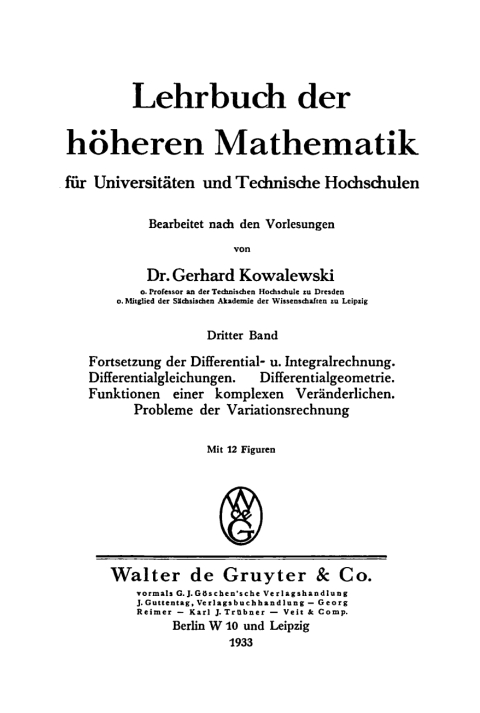 Cover image for book Fortsetzung der Differential- und Integralrechnung, Differentialgleichungen, Differentialgeometrie, Funktionen einer komplexen Veränderlichen, Probleme der Variationsrechnung