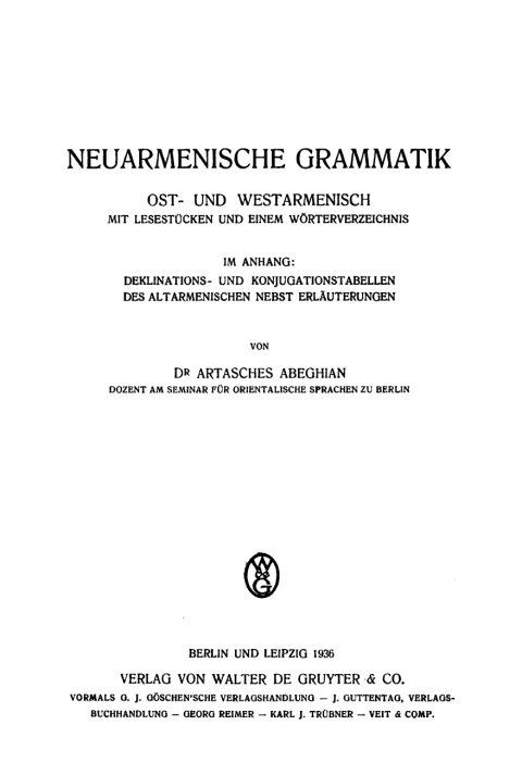 Cover image for book Neuarmenische Grammatik
