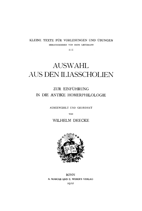Cover image for book Auswahl aus den Iliasscholien