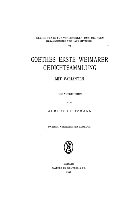 Cover image for book Goethes erste Weimarer Gedichtsammlung