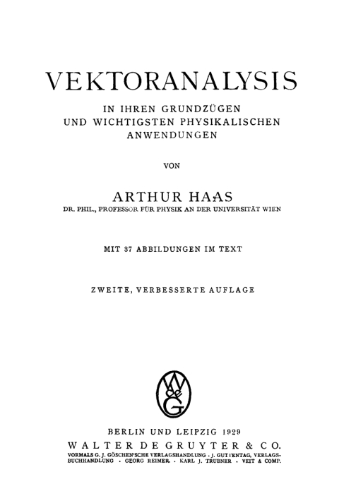 Cover image for book Vektoranalysis in ihren Grundzügen und wichtigsten physikalischen Anwendungen