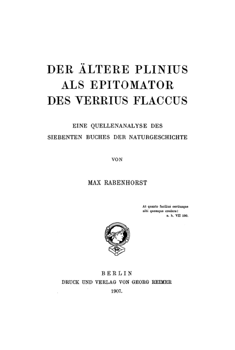 Cover image for book Der ältere Plinius als Epitomator des Verrius Flaccus