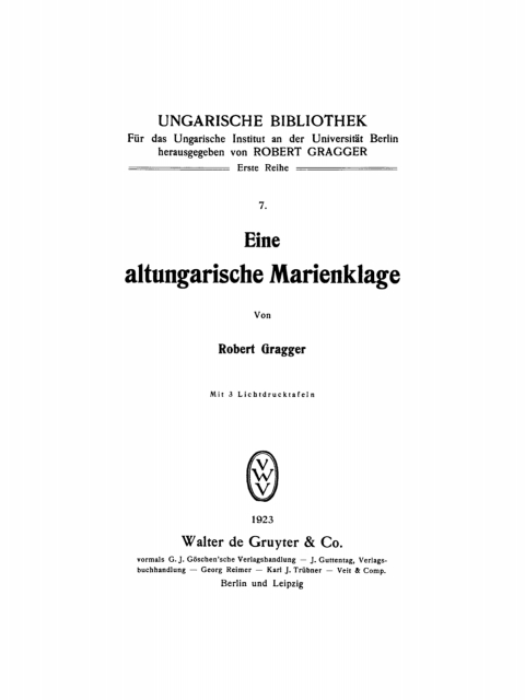 Cover image for book Eine altungarische Marienklage
