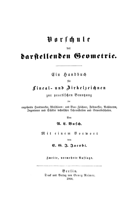 Cover image for book Vorschule der darstellenden Geometrie