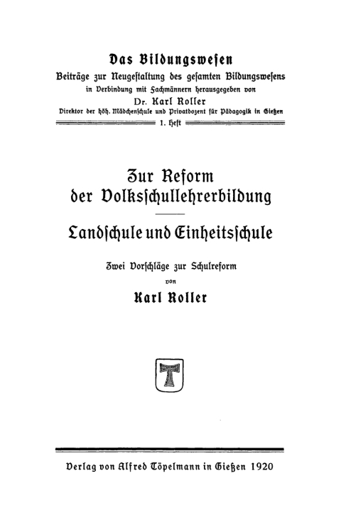 Cover image for book Zur Reform der Volksschullehrerbildung