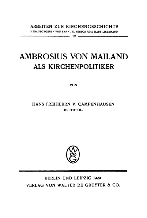 Cover image for book Ambrosius von Mailand als Kirchenpolitiker